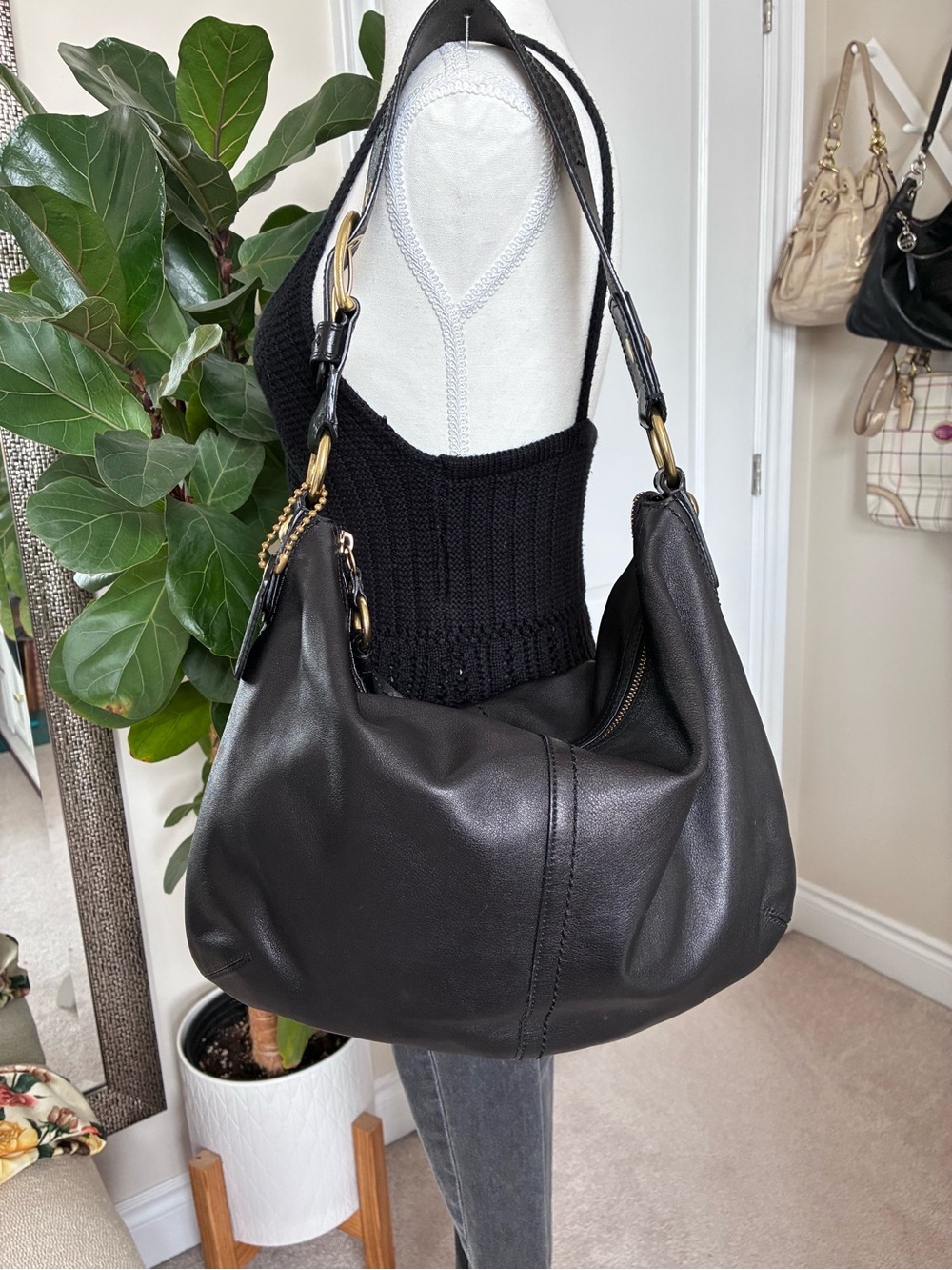 Coach Black Leather Hobo Bag